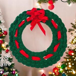 Handmade Christmas Macrame Wreath Wall Hanging Decor Crochet 16" Boho